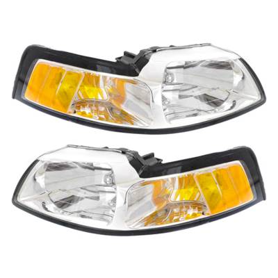 Rareelectrical - New Pair Of Headlights Compatible With Ford Mustang Svt Cobra Convertible Coupe 4.6L 1999 By Part - Image 1