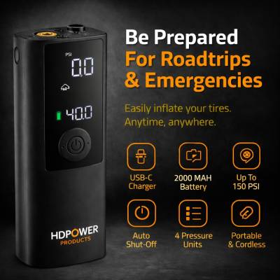 RAREELECTRICAL - Tire Inflator Portable Air Compressor, 150 Psi Cordless Emergency Air Pump For Car Tires With - Image 2