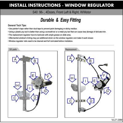 Rareelectrical - New Left Front Window Regulator With Motor Compatible With Volvo S40 Base S40 I V40 Lse S40 T5 S40 - Image 6
