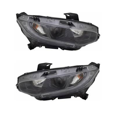 New Pair Of Halogen Headlights Compatible With Honda Civic Lx Coupe 2 Door 2.0L 2019 2020 By Part