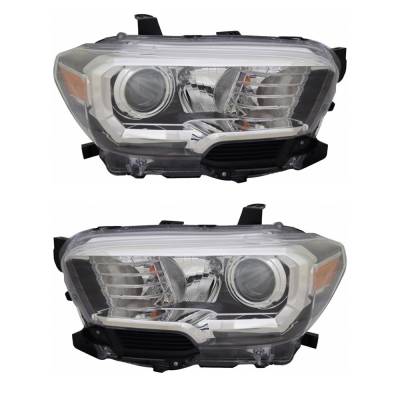 New Pair Of Halogen Headlights Compatible With Toyota Tacoma Sr5 Crew Extended Cab Pickup 2.7L 3.5L