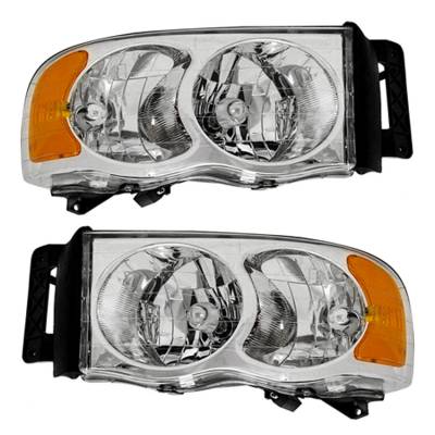 New Pair Of Halogen Headlights Compatible With Dodge Ram 1500 Laramie Standard Pickup 2002 2003 2004