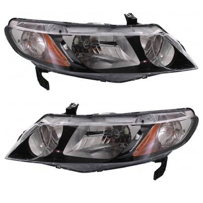 New Pair Of Halogen Headlights Compatible With Honda Civic Lx Sedan 4 Door 2009 2010 2011 By Part