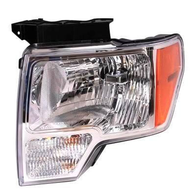 Composite Headlight Assembly Left Driver Side For 2011-2014 Ford F-150 Halogen H13 Chrome Housing