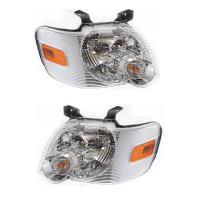 New Pair Of Halogen Headlights Compatible With Ford Explorer Sport Trac Xlt Crew Cab Pickup 4 Door