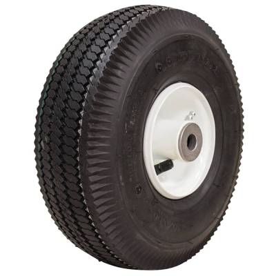 Zero Flat Foam Filled Wheel Assembly 4.10X3.50-4 Sawtooth 5/8 Bore 4 Hub White Compatible With Toro