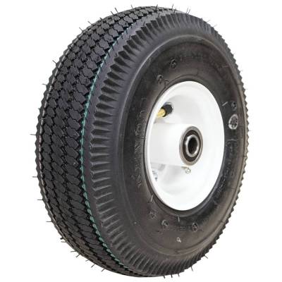 Pneumatic Wheel Assembly 4.10X3.50-4 Sawtooth 5/8 Bore 3-3/4 Hub White Bearings Compatible With Hand