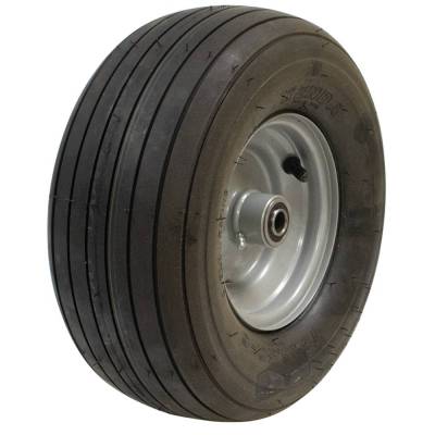 Zero Flat Foam Filled Wheel Assembly 13X6.50-6 Rib 5/8 Bore 3-3/4 Hub Gray Bearings Zerk Compatible