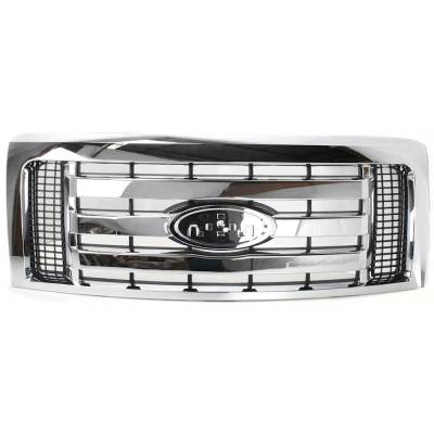 New Chrome Shell Grille Assembly Compatible With Ford F-150 Xlt 6 Cyl 3.7L F-150 Xlt 8 Cyl 5.0L