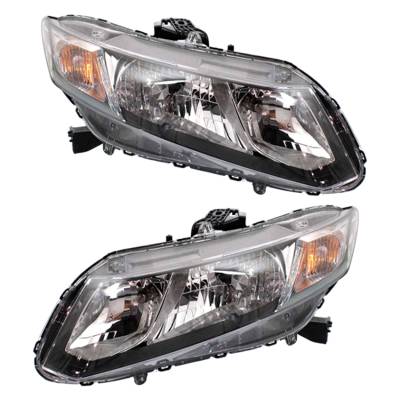 New Pair Of Halogen Headlight Compatible With Honda Civic Lx Hf Sedan 2013-2015 By Part Number